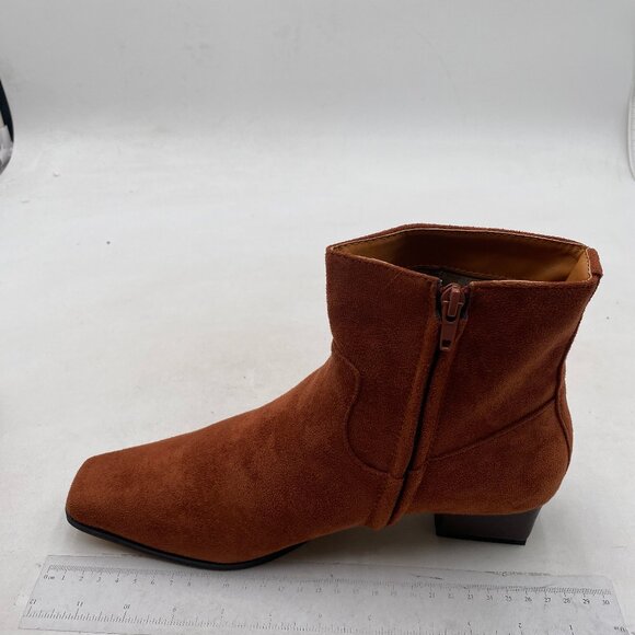 miss left Women's Square Closed Toe Low Chunky Heel Ankle Booties Brown Shoes - Picture 2 of 8